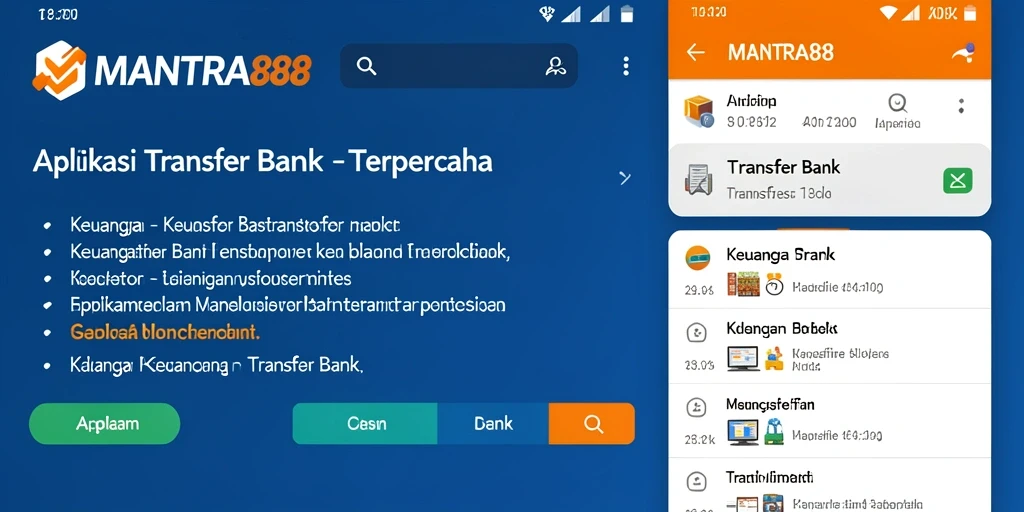 Screenshot utama MANTRA88 menampilkan antarmuka aplikasi Transfer Bank yang sederhana dan fungsional.