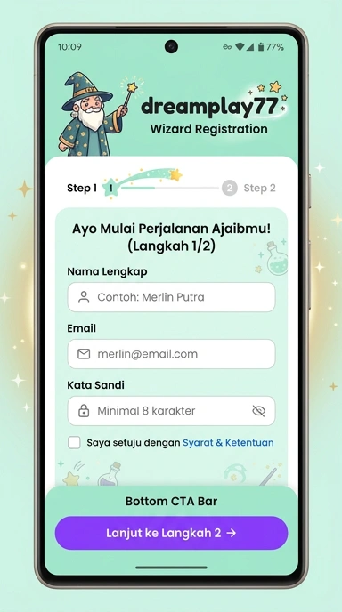 Tampilan halaman daftar dreamplay77
